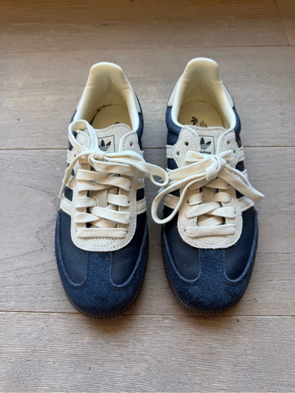 adidas Samba Navy and White Leather Sneakers with Brown Gum Sole - Picture 2 of 6